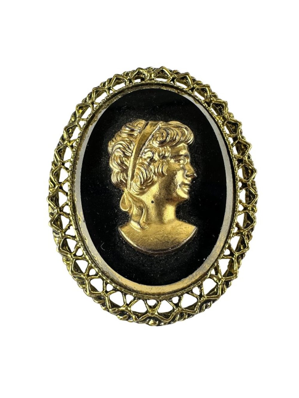 Cameo Brooch Black & Gold Tone